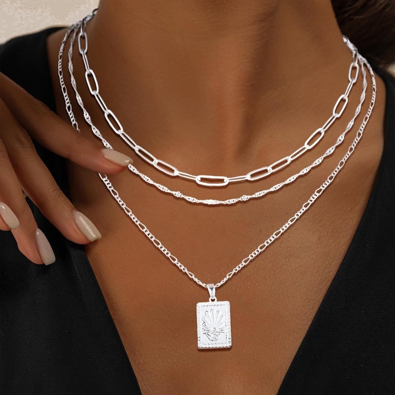 MFRYK Gold/Silver Necklaces Stack For Women,14K Gold/Sterling Silver Plated Simple Layered Choker Necklaces For Women,Stackable Multilayer Pearl Cross Disc Circle Pendant Cuban Herringbone Snake Paperclip Chain Necklaces Set Jewelry Gift for Women - Image 4